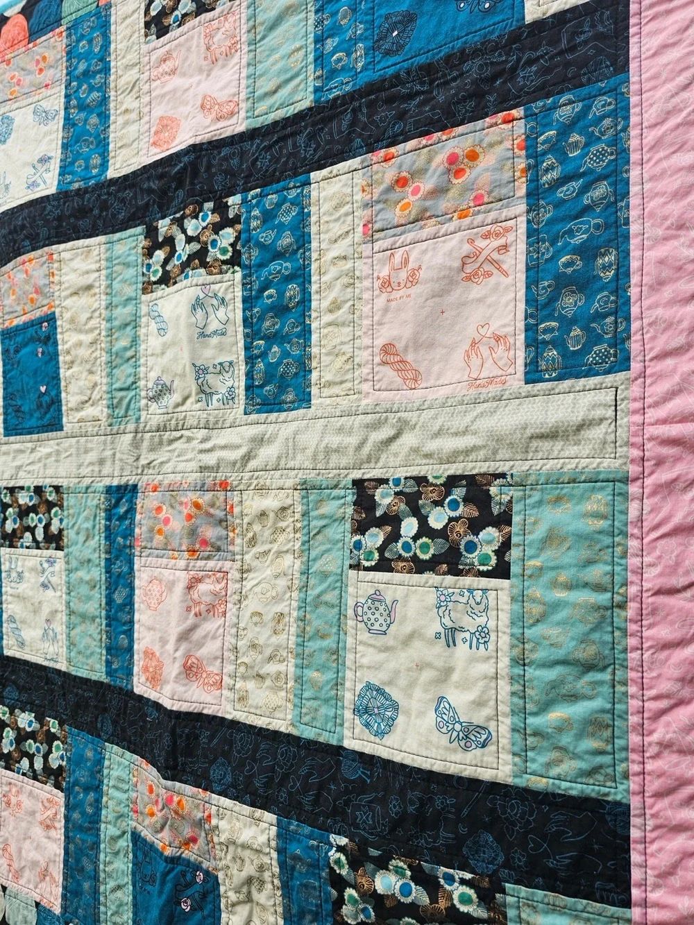 Handmade Ruby Star Society Quilt: Patchwork Throw Blanket Purl Fabrics